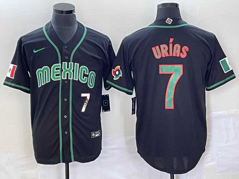 Men%27s Mexico Baseball #7 Julio Urias Number 2023 Black World Classic Stitched Jersey1